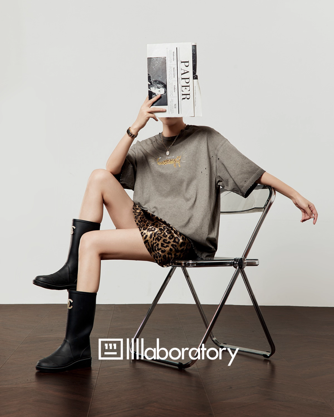 Tiger Print Short Sleeve T-Shirt / Leopard Mini Skirt LLA0504