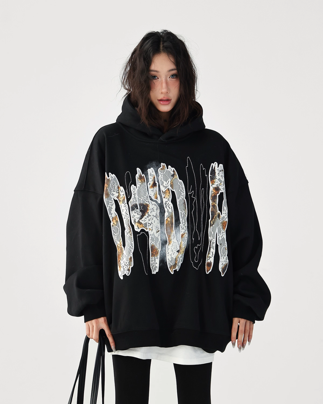 Lace Burnout Embroidered Hoodie ACS0342