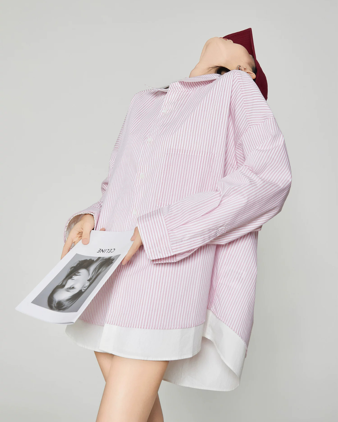 Pink Striped Oversized Shirt / Short Skirt FER0360