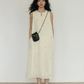 Flower Embroidery Pearl Button Long Dress VAS0203