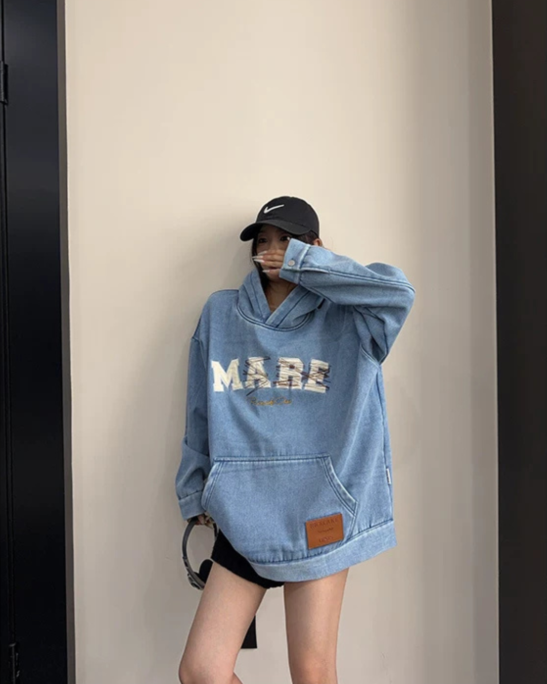 Oversize Retro Embroidered Denim Hoodie YLS1077