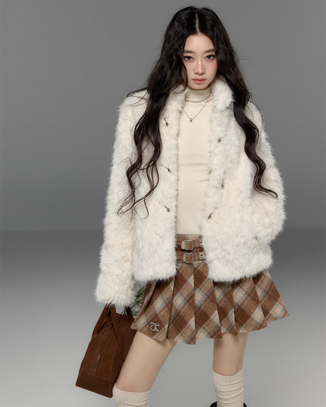 Stand Collar Fluffy Fur Jacket TRK0009