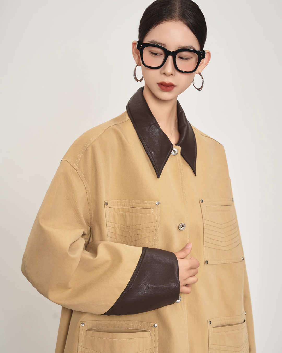 Leather Collar Pocket Shirt / Wide Pants SUY0016