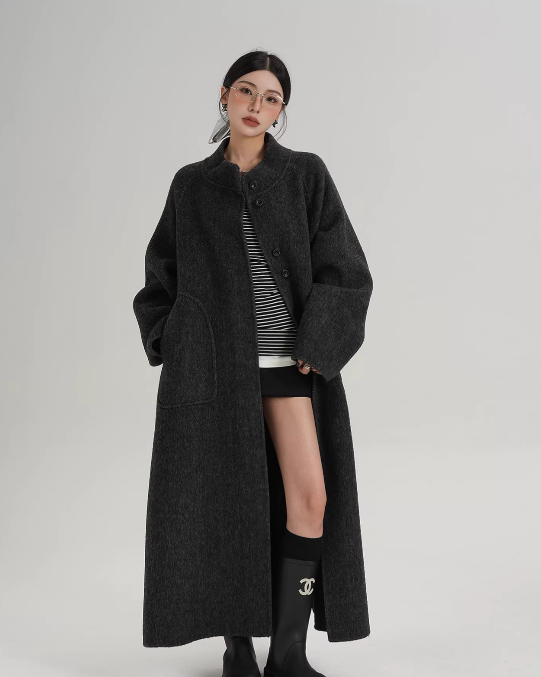 Mock Neck Long Coat SRS0407