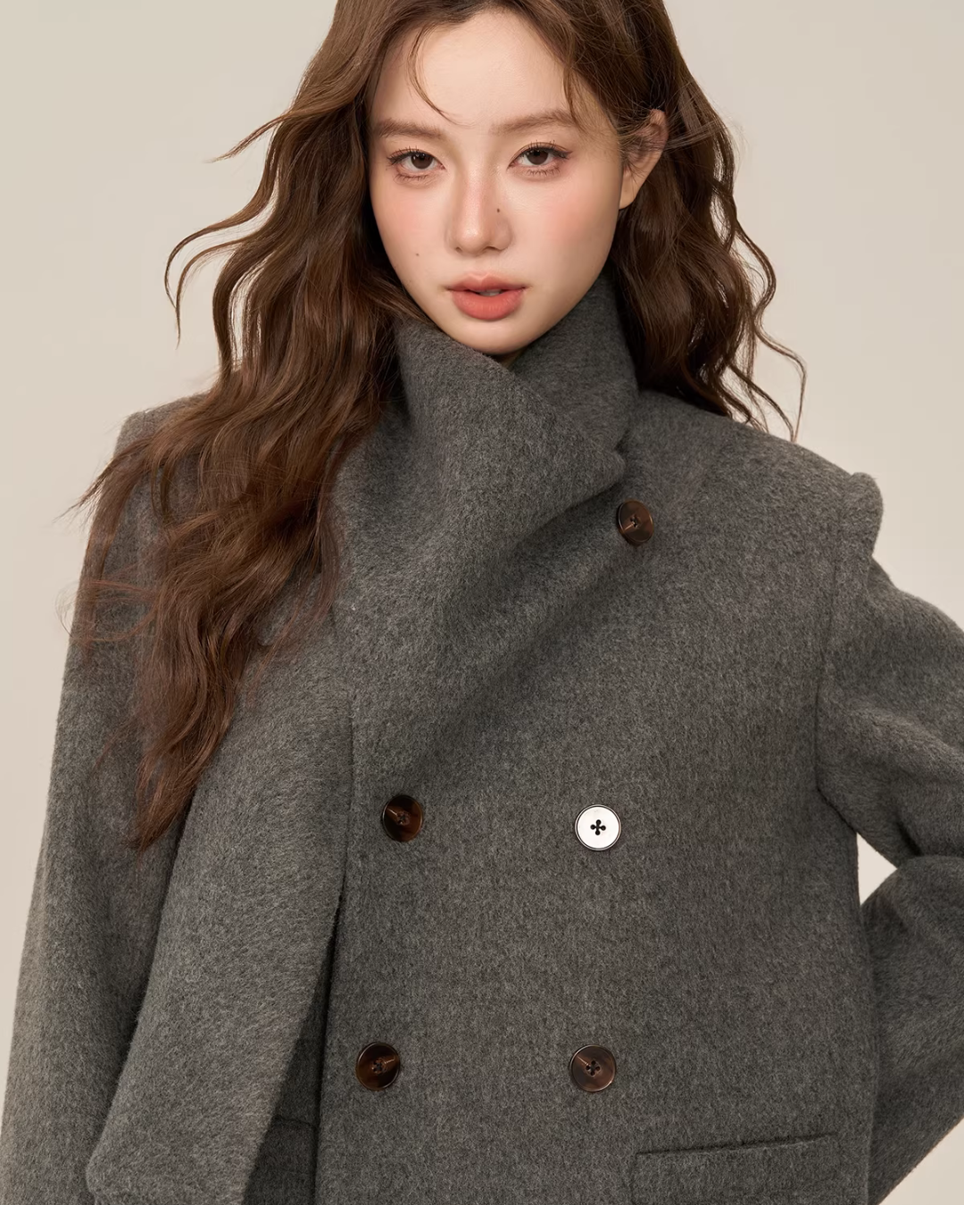 Scarf Collar Double Breasted Wool Coat WDB0003