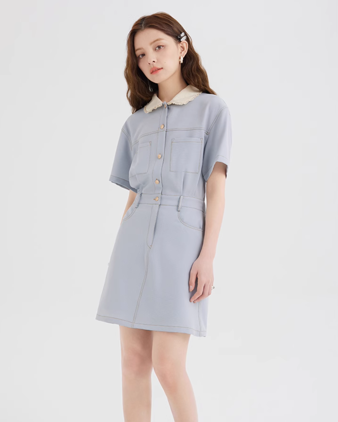 French Collar Denim Dress LSN0006