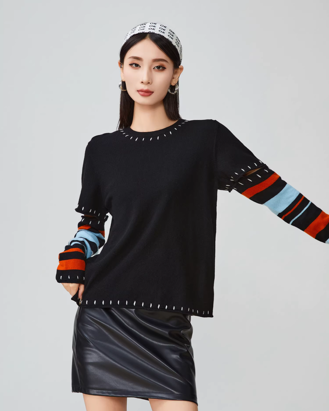 Black Striped Patchwork Knit FER0033