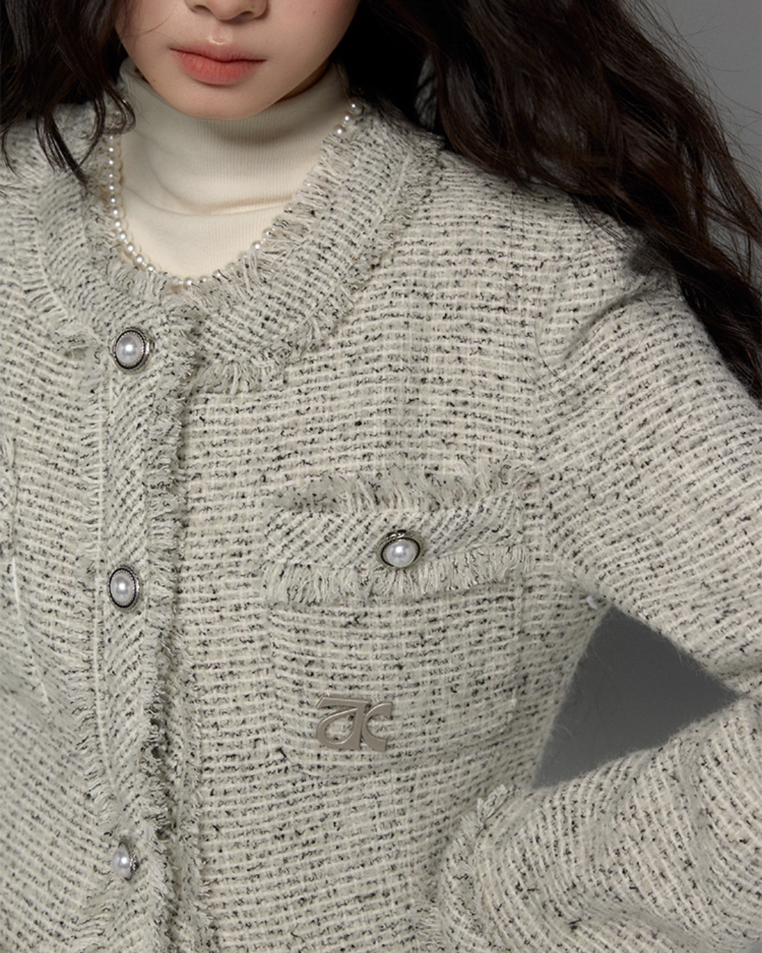 Tweed No-Collar Coat / Shorts / Knee Length Skirt TRK0006