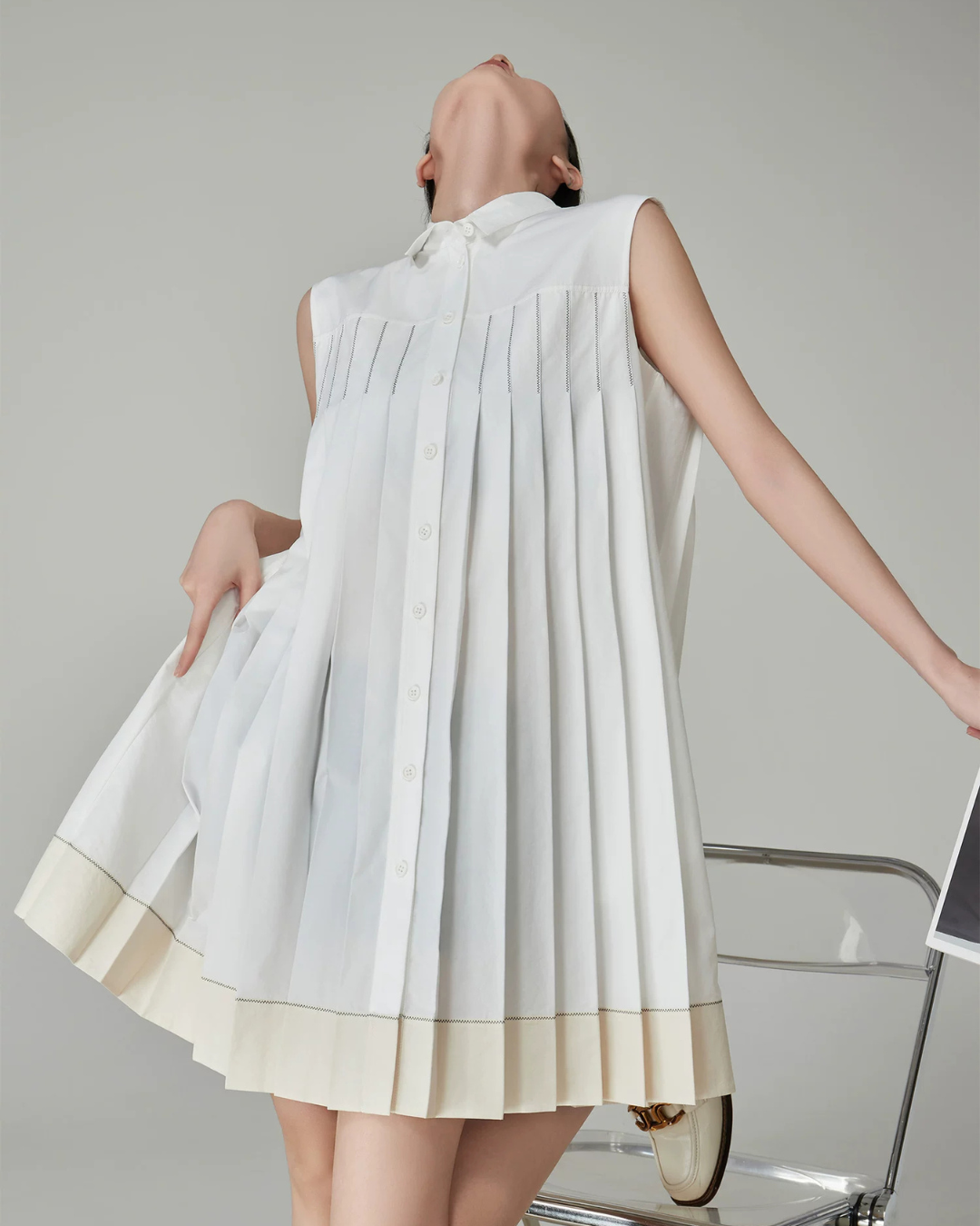 Sleeveless Shirt Pleated Dress FER0174