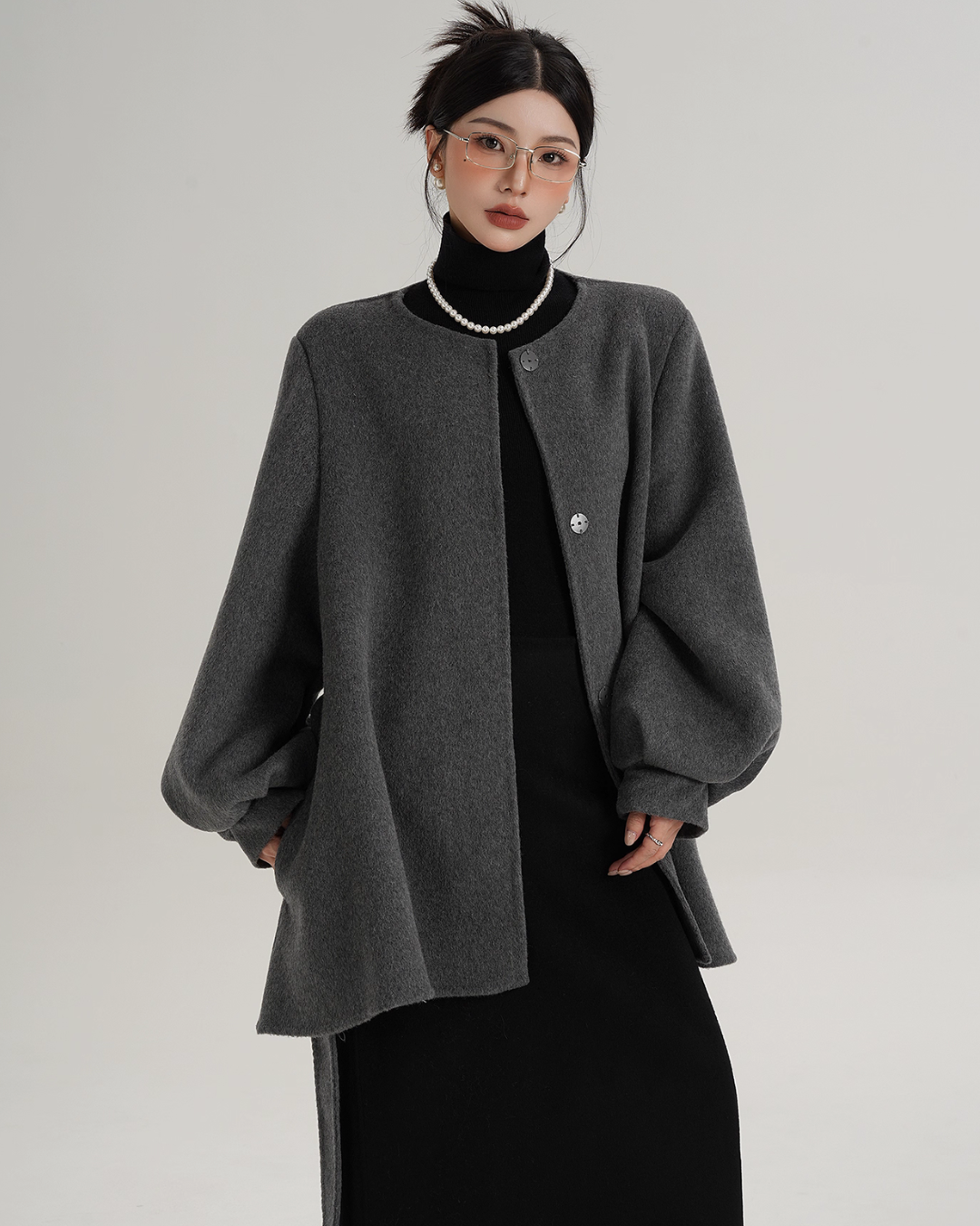 Collarless Belt Coat SRS0374