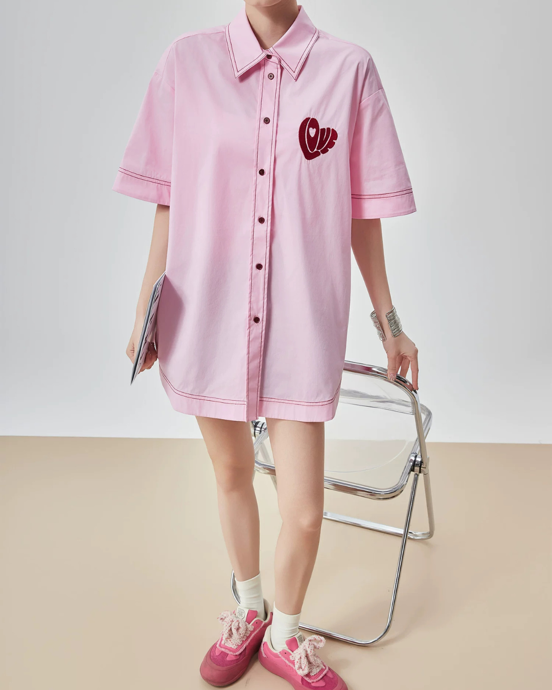 Heart Embroidery Short-Sleeve Shirt FER0176