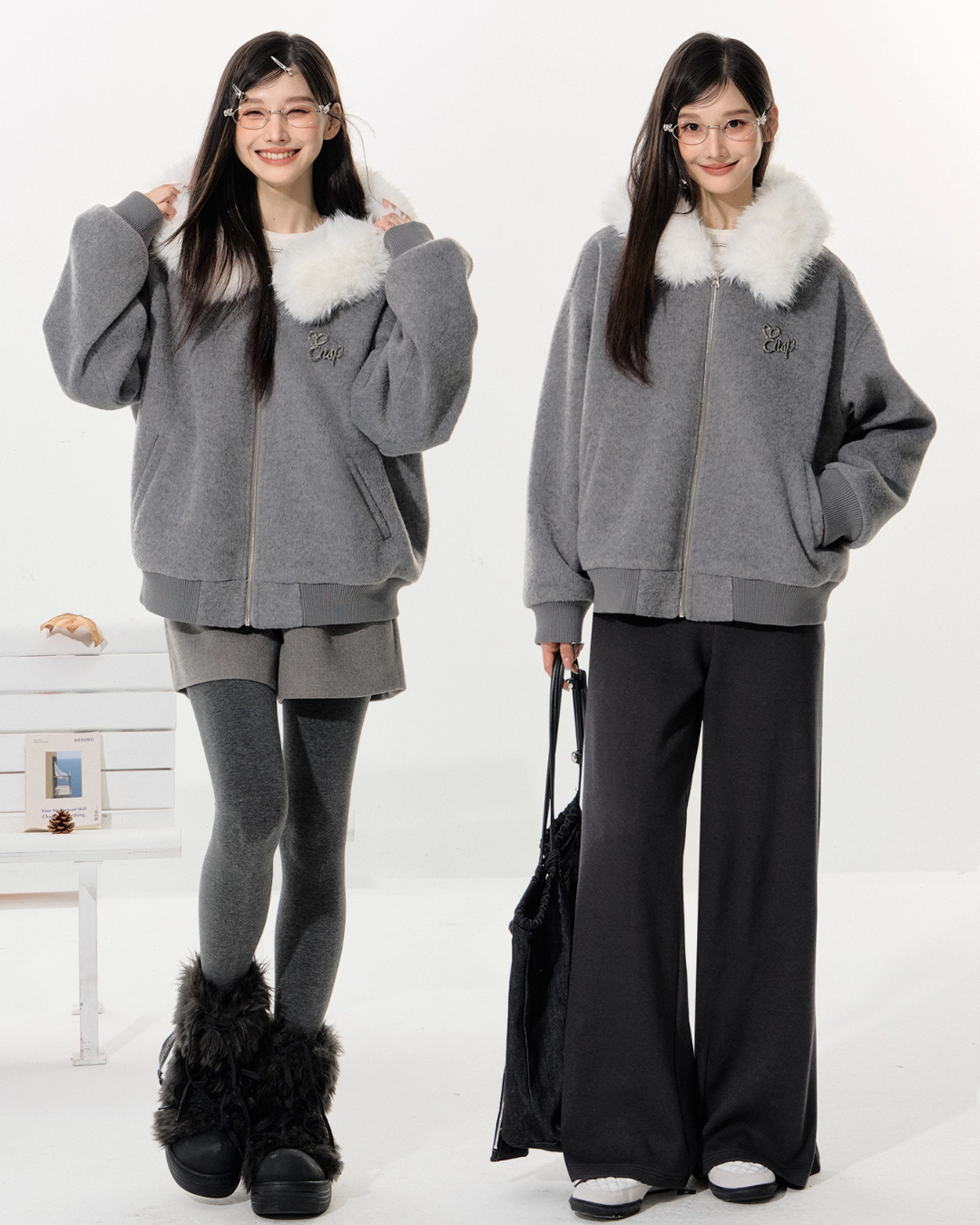 Fur Zip Jacket/Wide Pants/Half Pants ELS0017
