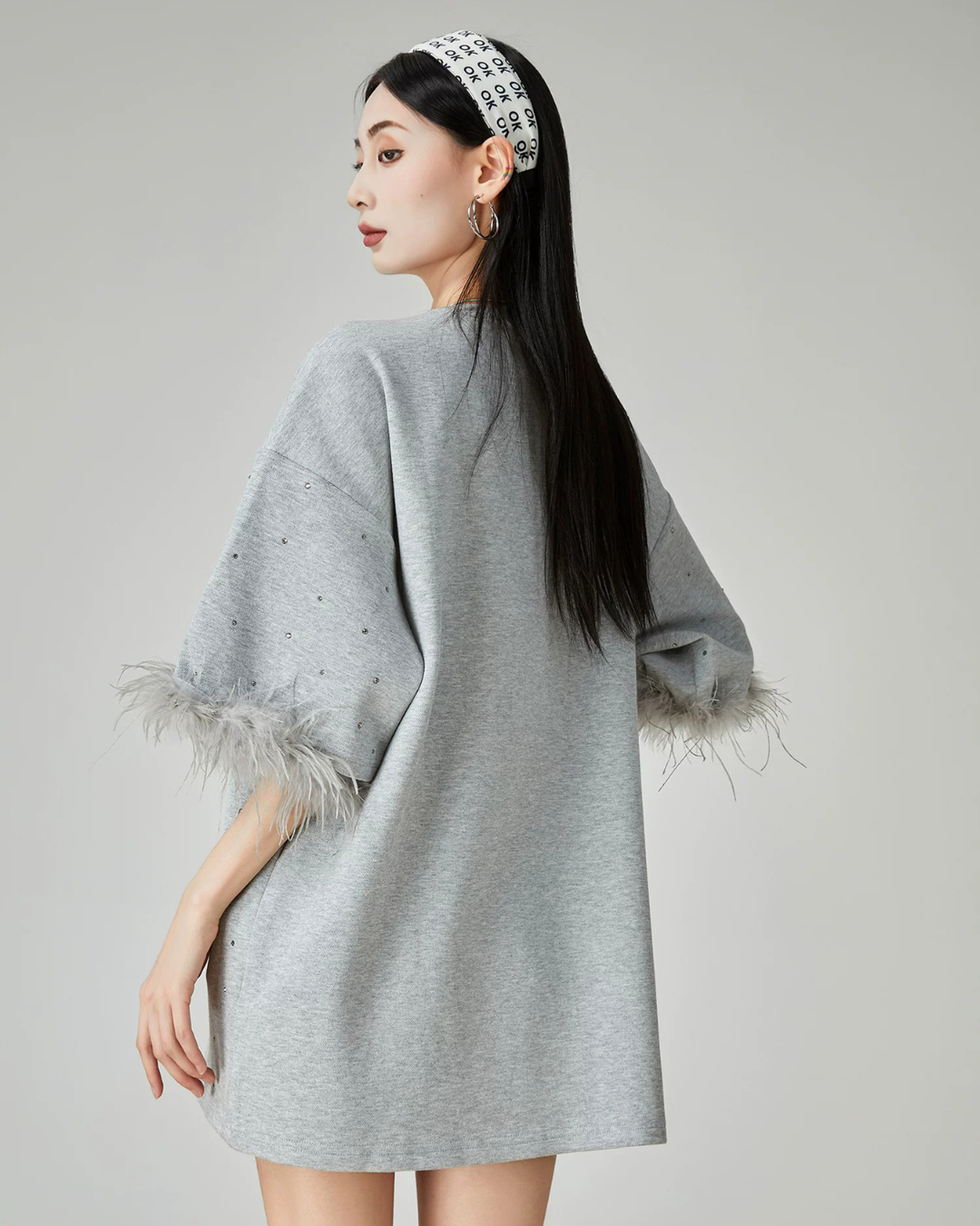 Feather Sleeve Jewel Mini Dress FER0127