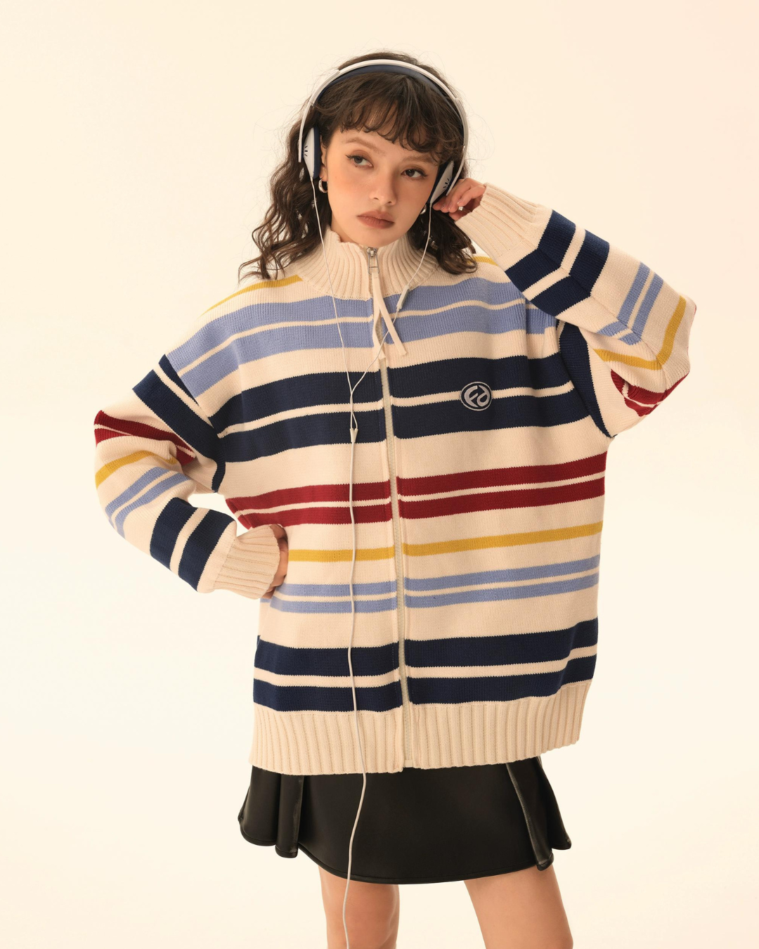 Retro Turtleneck Border Cardigan EZK0002