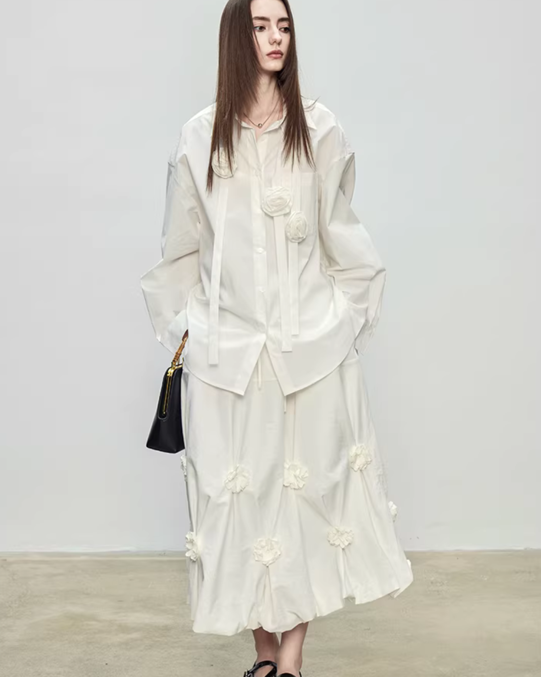 Ribbon Design Handmade Flower Shirt TEO0001