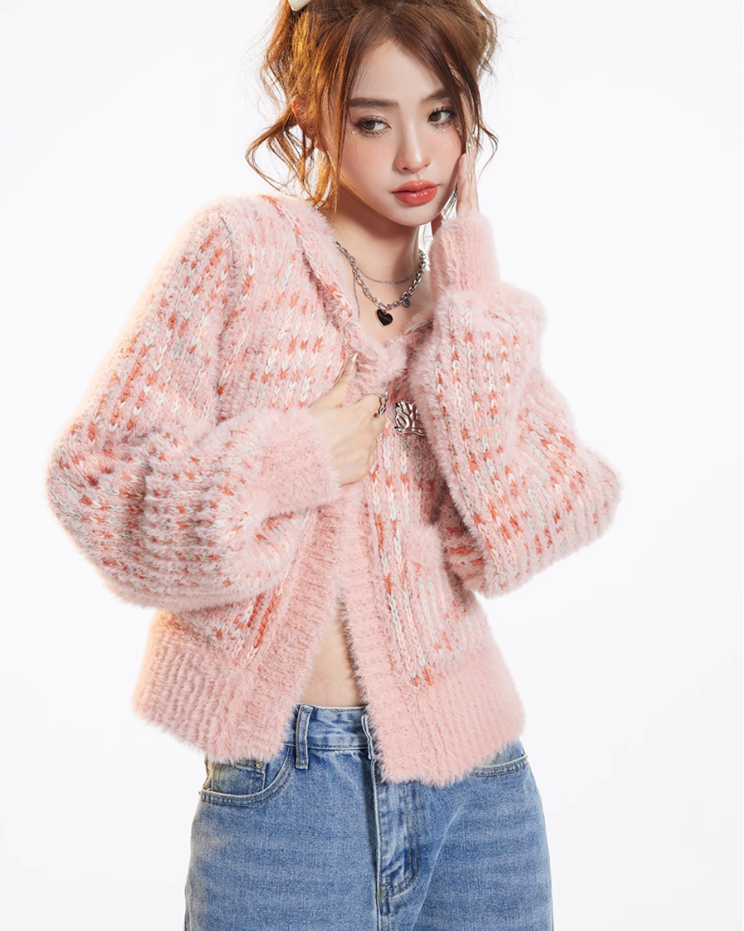 Loose Pink Knit Cardigan AFD0004