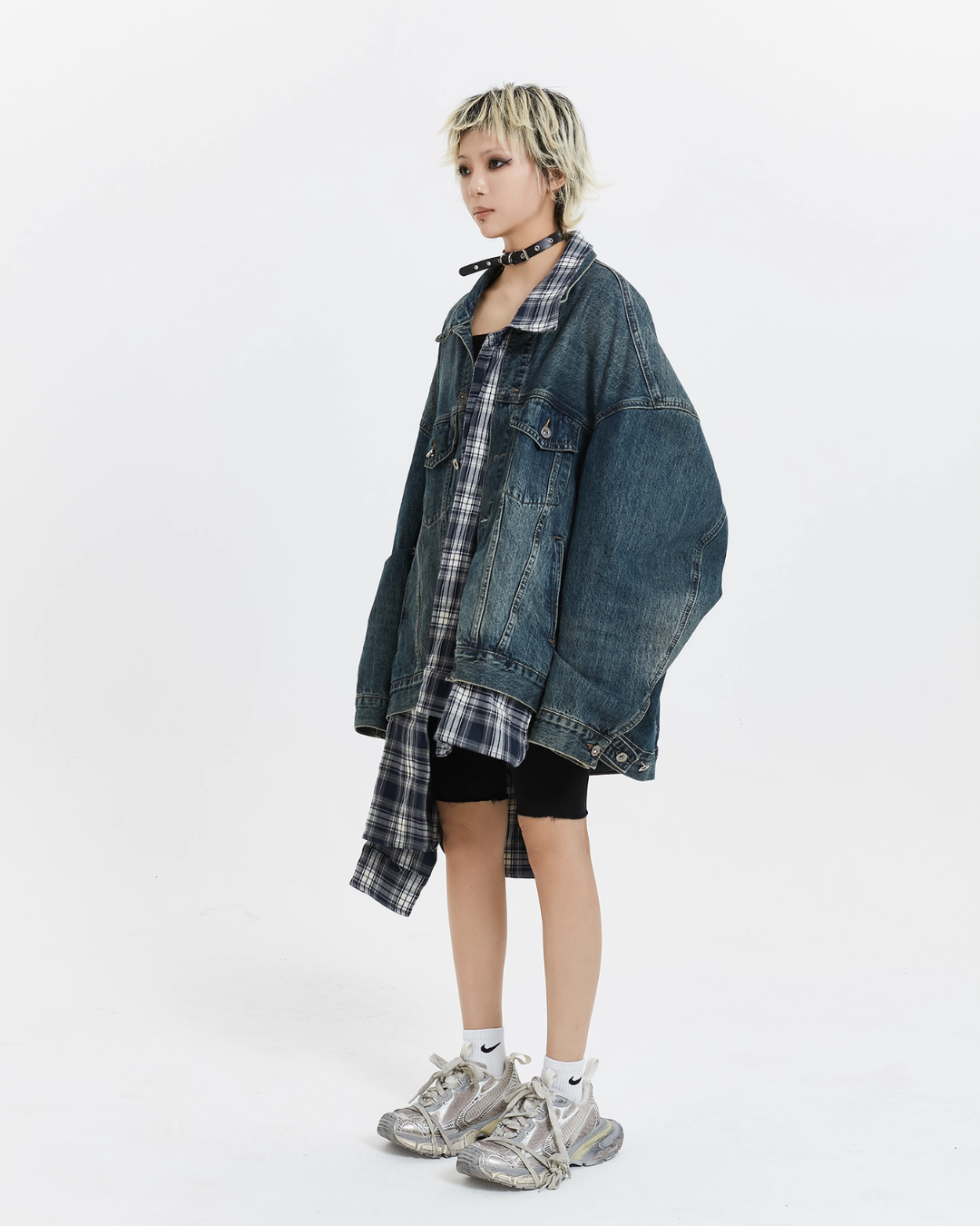 Plaid Shirt Vintage Denim Jacket MCY0005