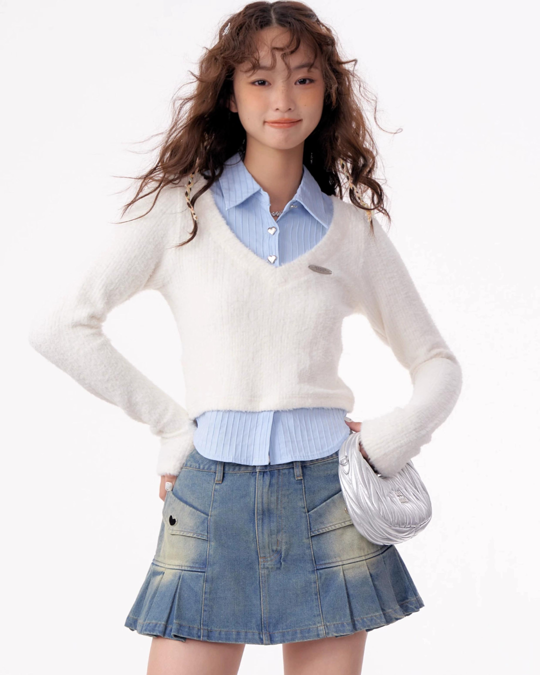 Shirt Layered V-Neck Knit ZZF0289