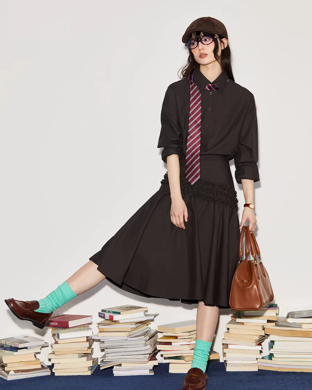 Vintage Brushed Two-Way Shirt / Pleated Lace Skirt BBK0006