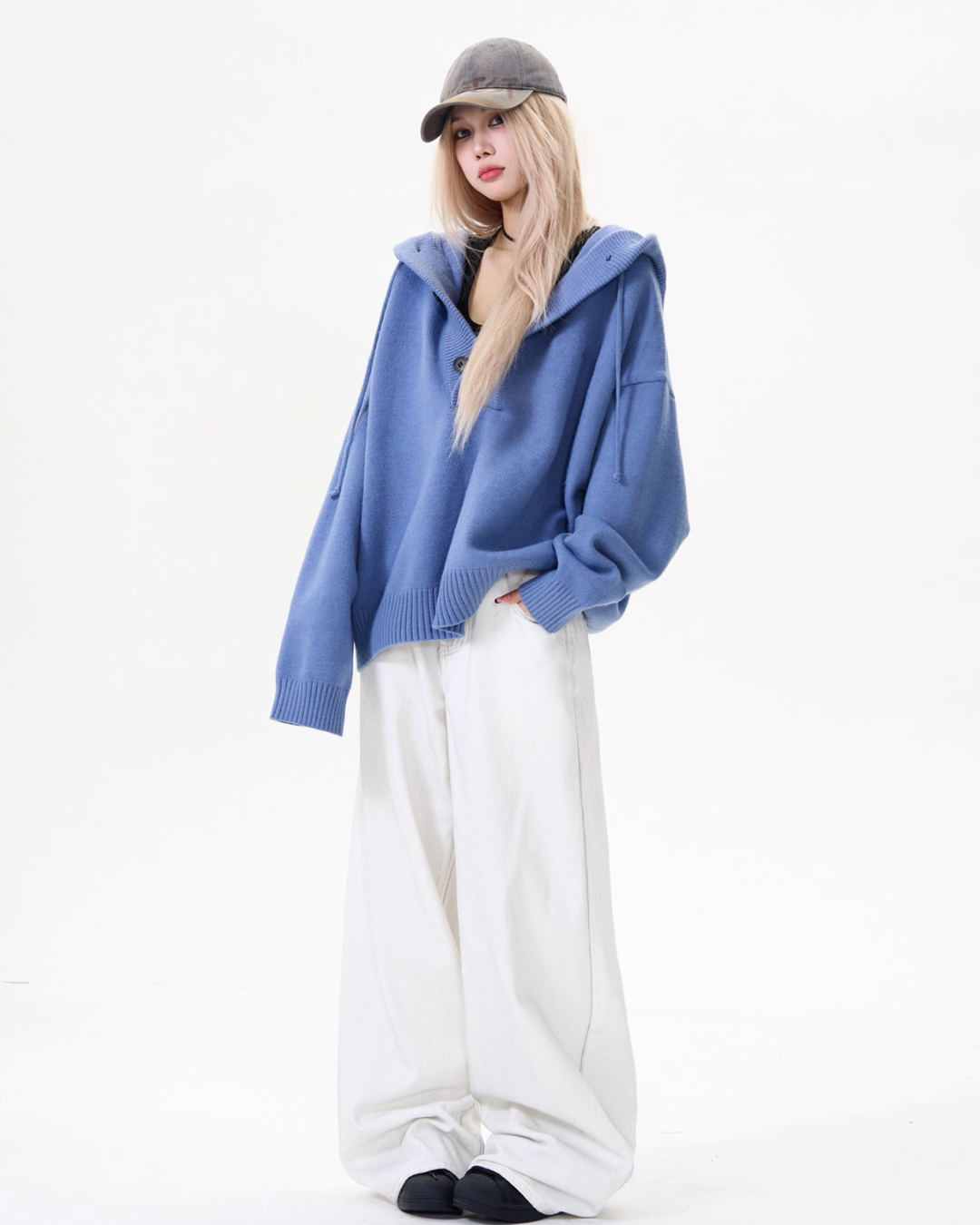 Half-Button Knit Hoodie MAD0015