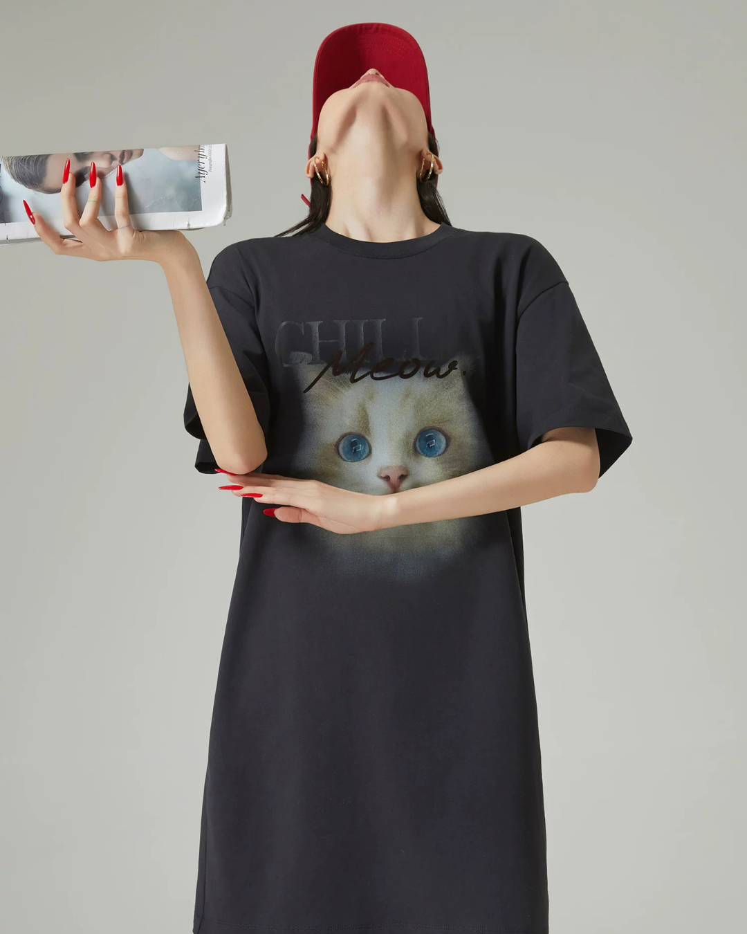 Cat Print T-Shirt Dress FER0284