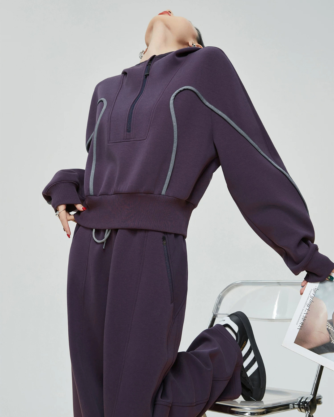 Half-Zip Sailor Collar Tops / Wide Sweatpants FER0383