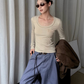 U-Neck Pocket Long Sleeve T-Shirt WWP0005