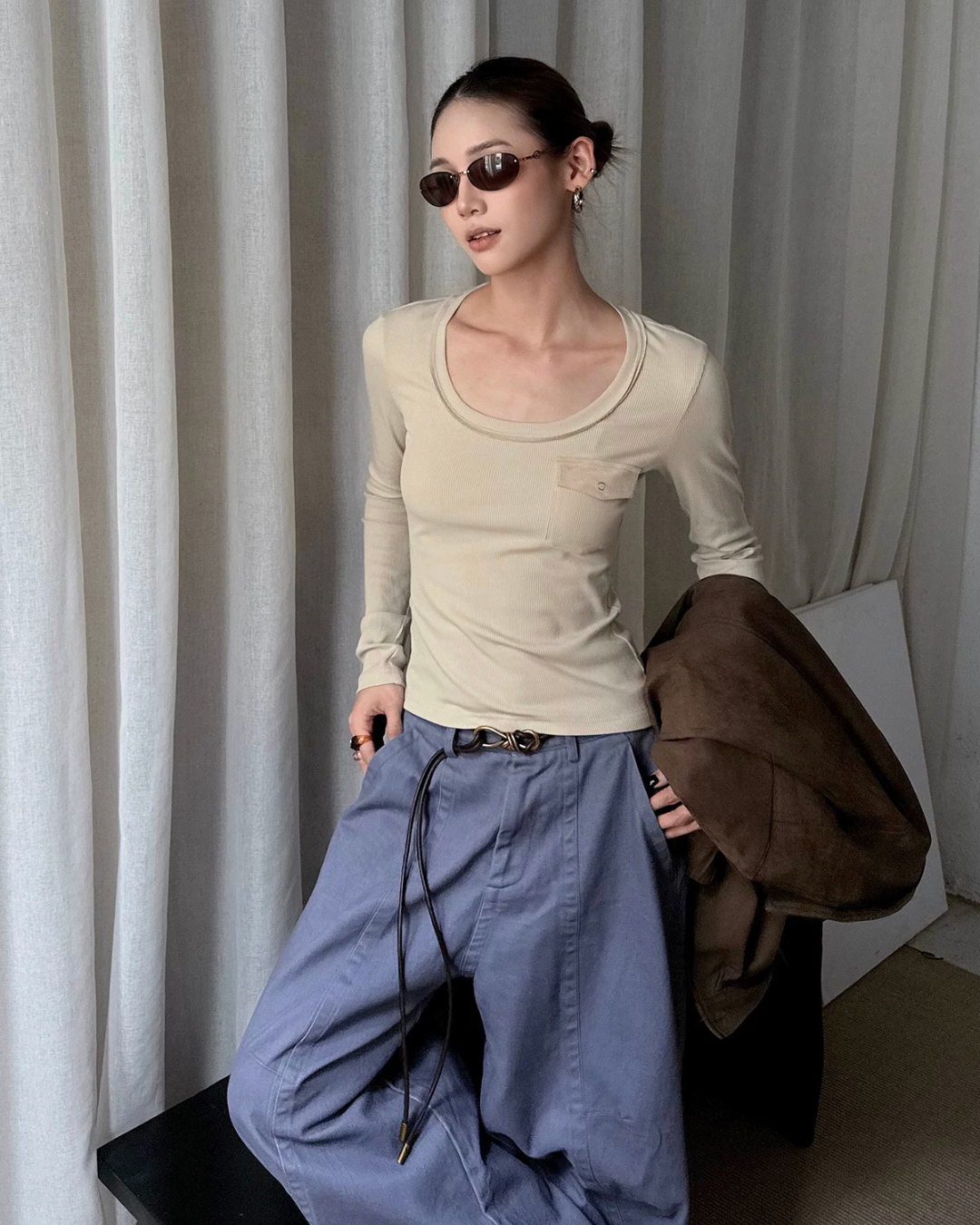 U-Neck Pocket Long Sleeve T-Shirt WWP0005