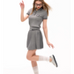 Polo Rib Knit Top / Pleated Skirt MDB0001