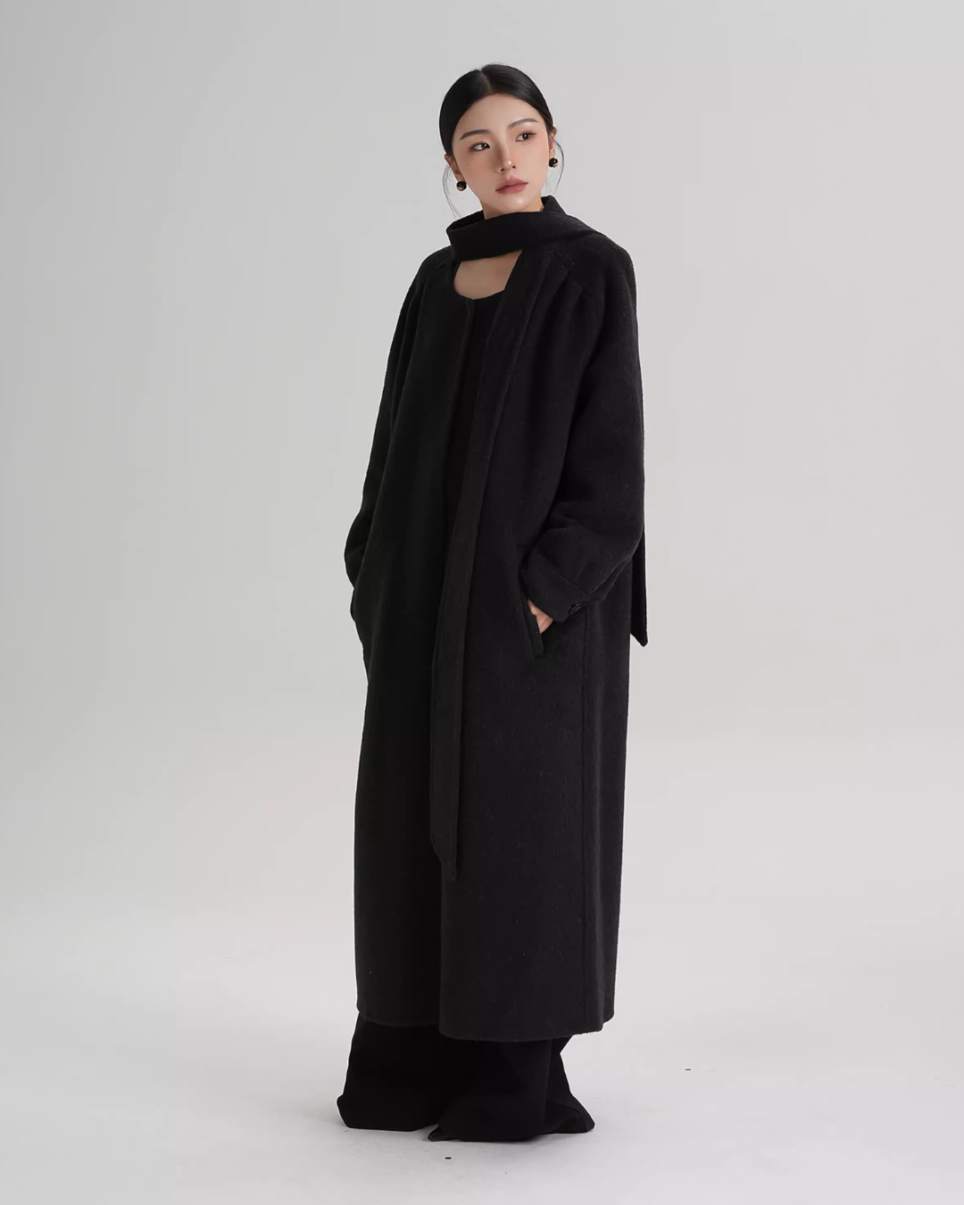 Tie Collar Long Coat SRS0384