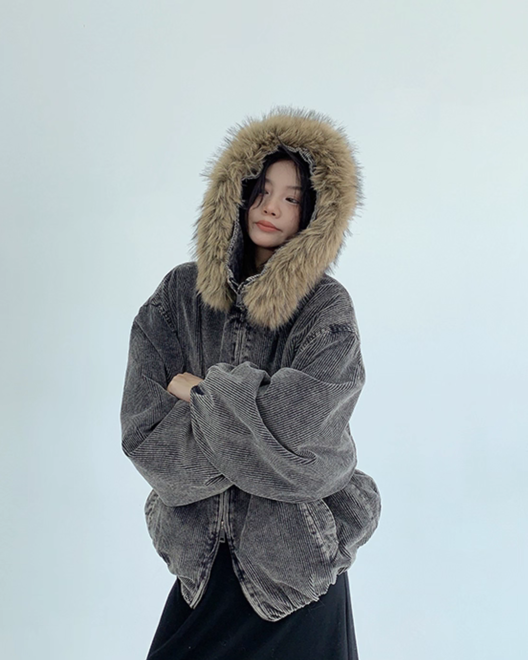 Fur Corduroy Double-Zip Jacket YLS0993