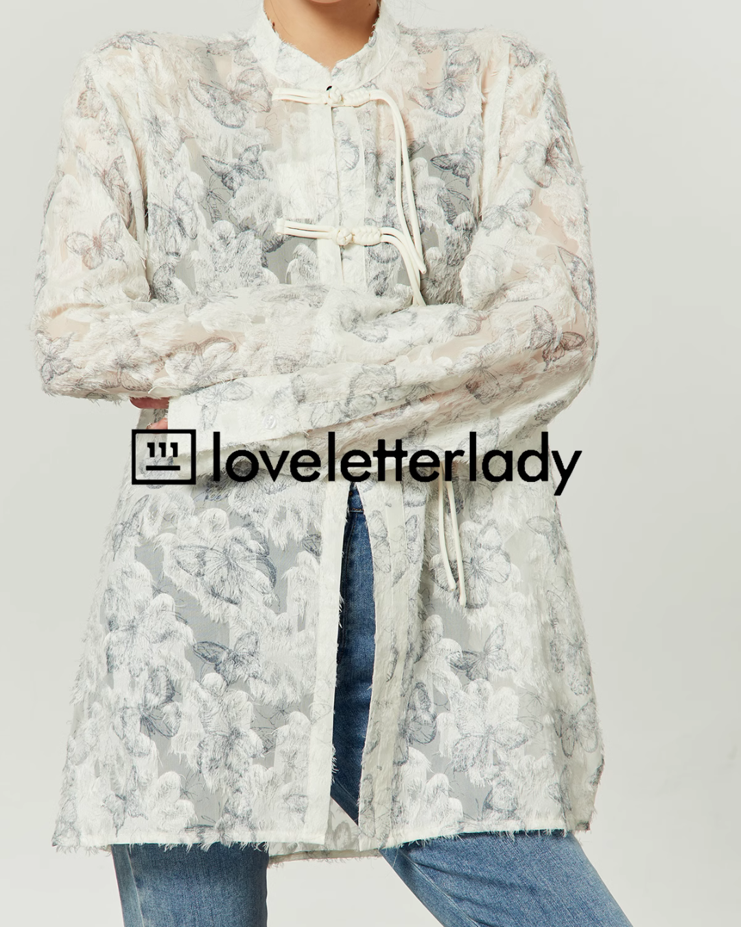 White Chinese Butterfly Shirt LLA0052