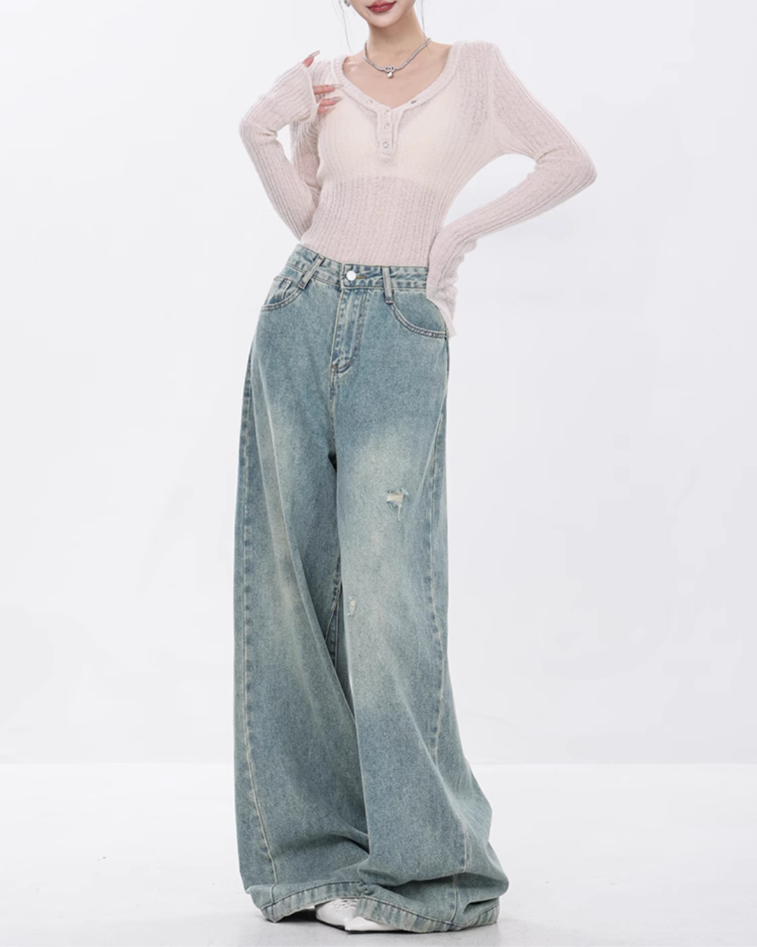 High Waisted Wide Leg Denim Pants ABW0017