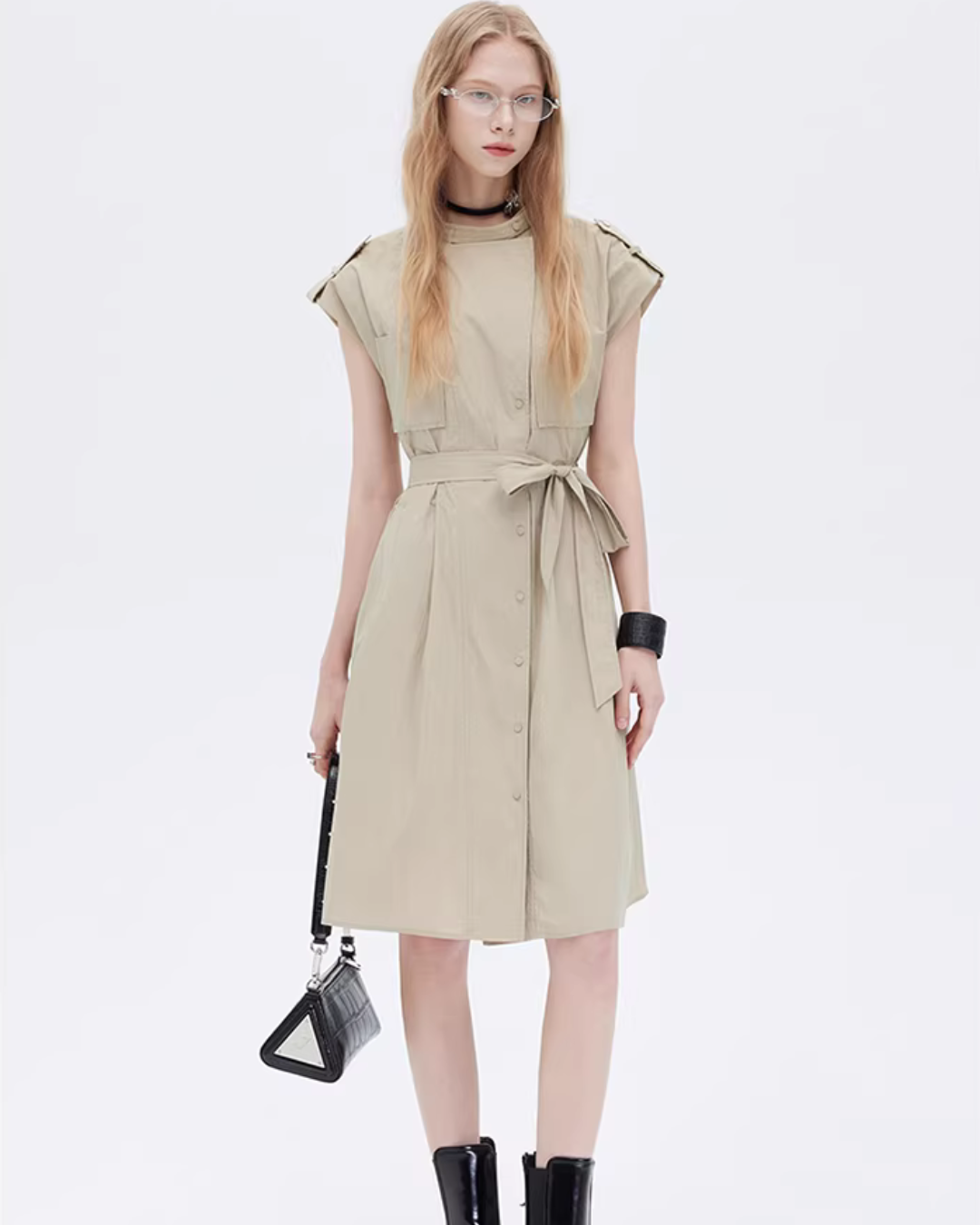 Flap Pocket French Sleeve Shirt Dress SHN0037