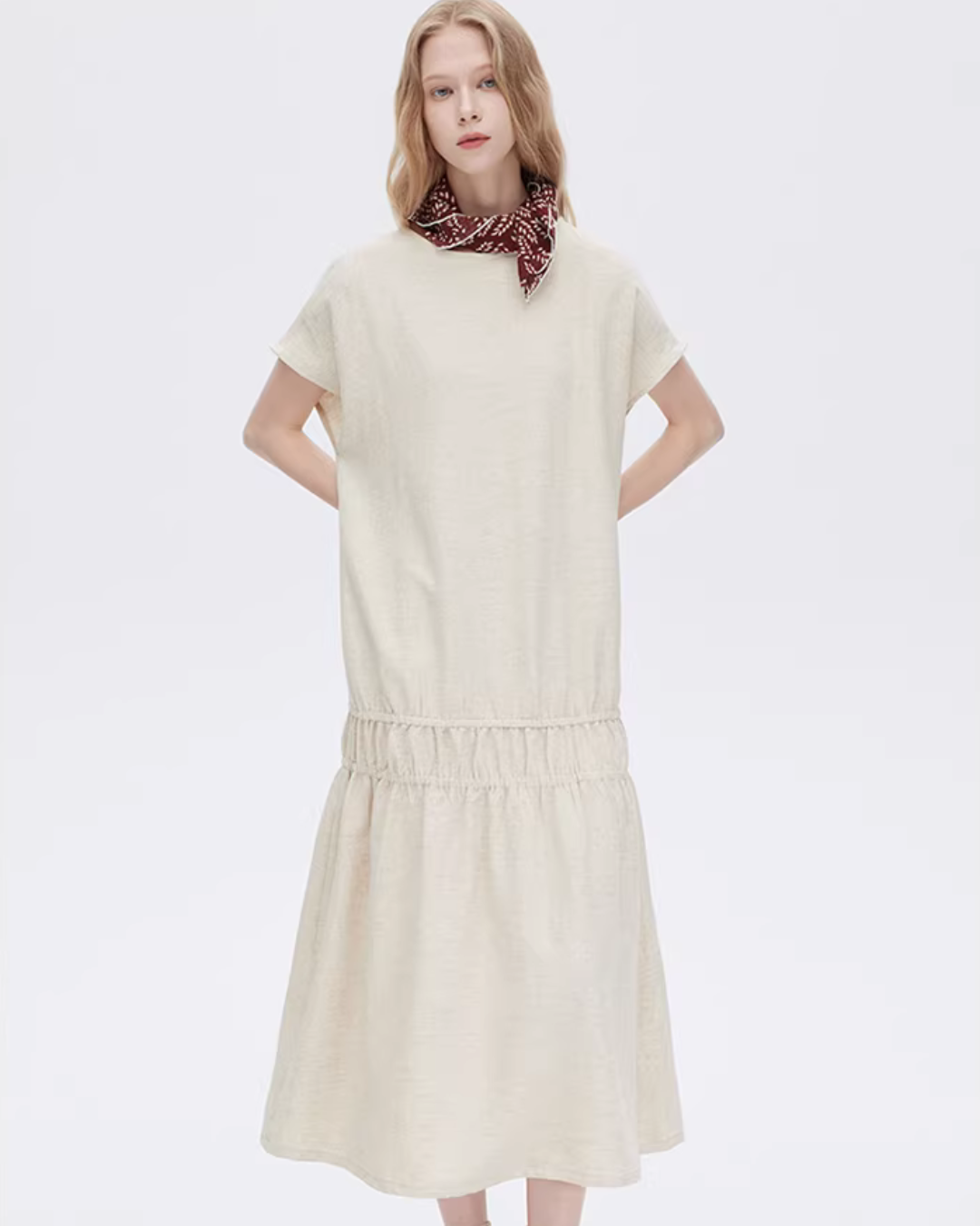 Cotton Linen Gathered Long Dress SHN0040