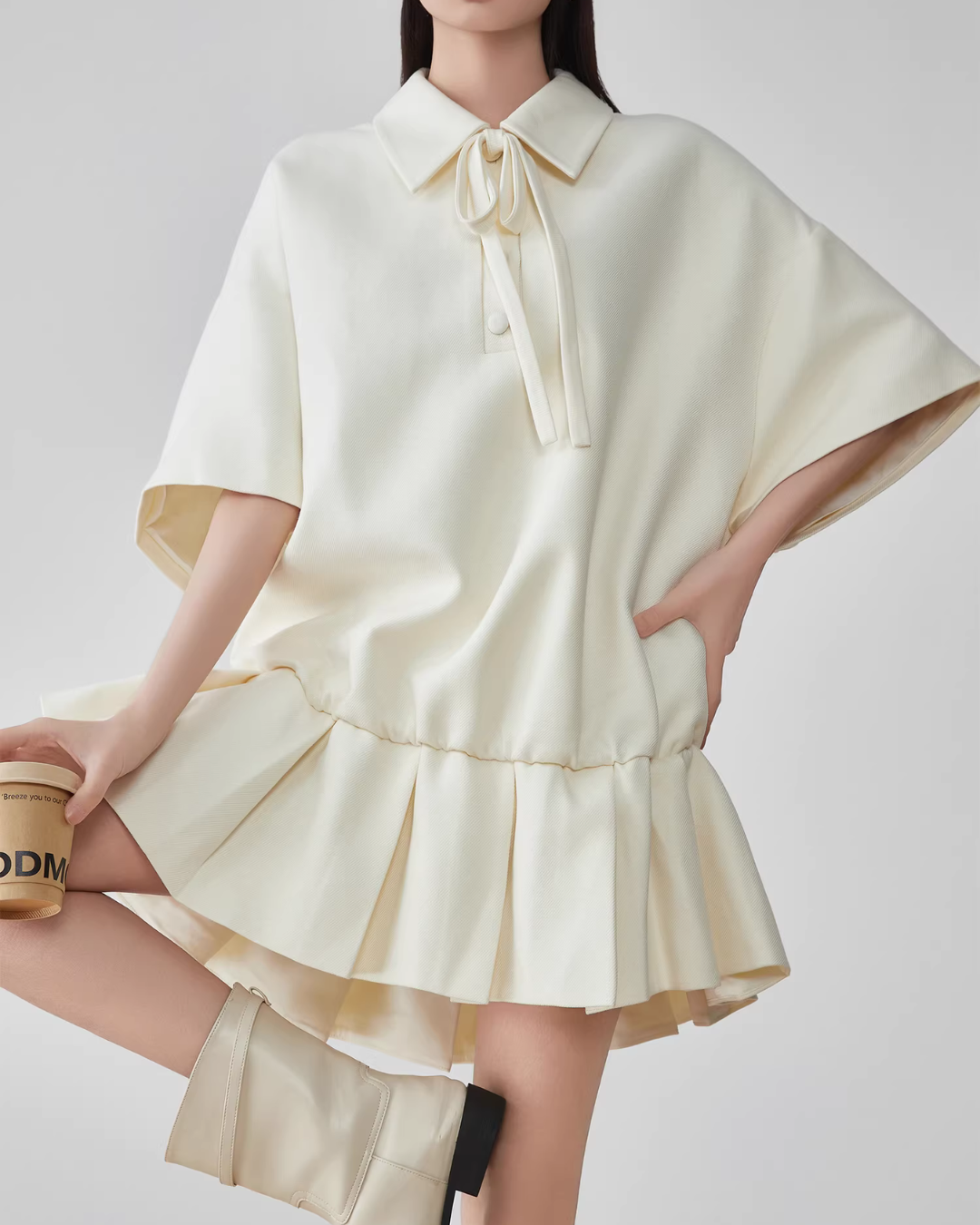 Bow Shape Pleated Dress FER0091