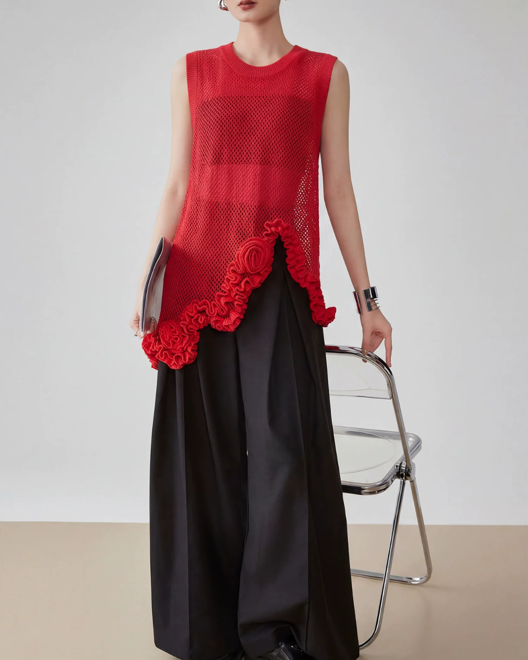 Corsage Lace Knit Vest FER0220