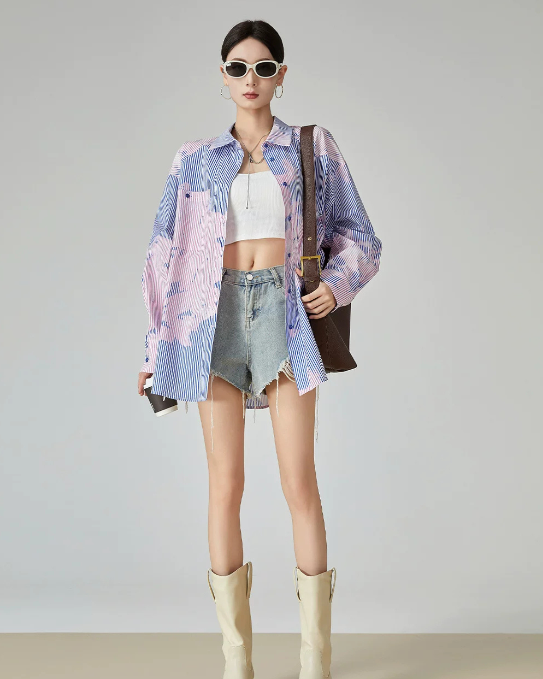 Blue Stripe Pink Art Print Shirt FER0180