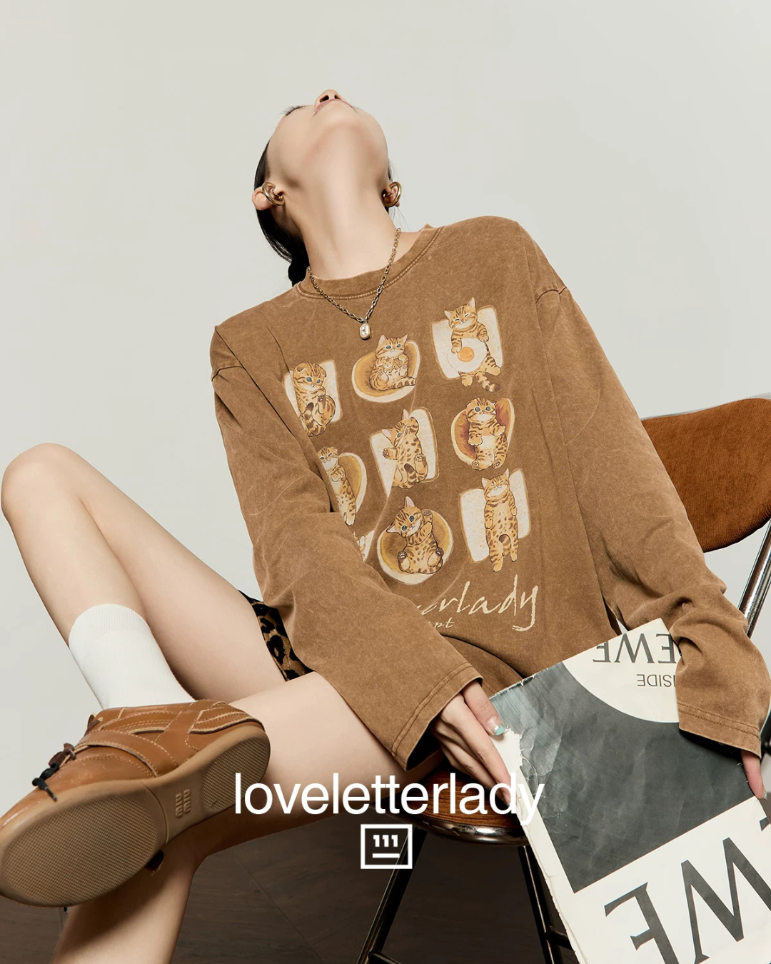 Cat Full Print T-Shirt / Leopard Casual Pants LLA0655