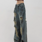 Vintage Damaged Wide Denim Pants KNH0003