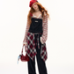 Half Button Border Top / Wide-Leg Denim Overalls ASG0053