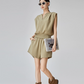 Khaki V-Neck Sleeveless Top / Shorts Set FER0004