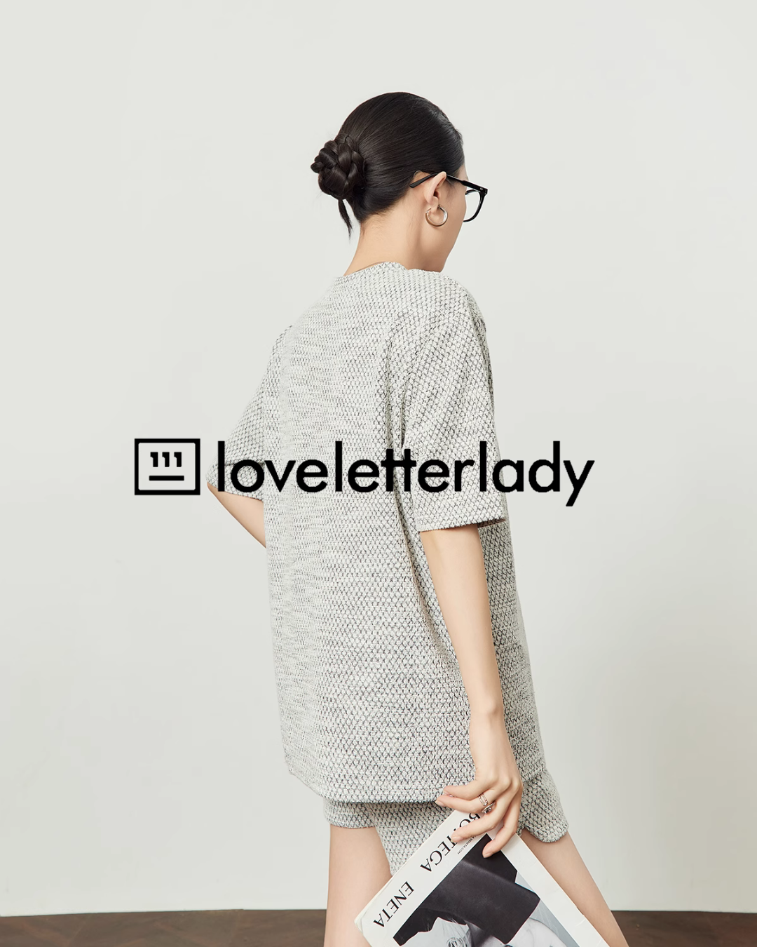 Gray Chiffon Short Sleeve Tops / Short Pants LLA0449
