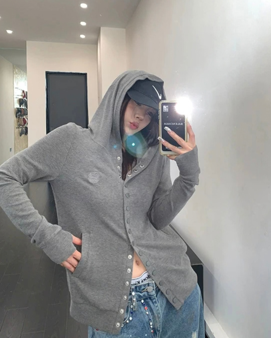 Snap Button Hooded Cardigan YLS1039