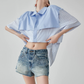 Blue Striped Patchwork Short-Sleeve Shirt FER0183