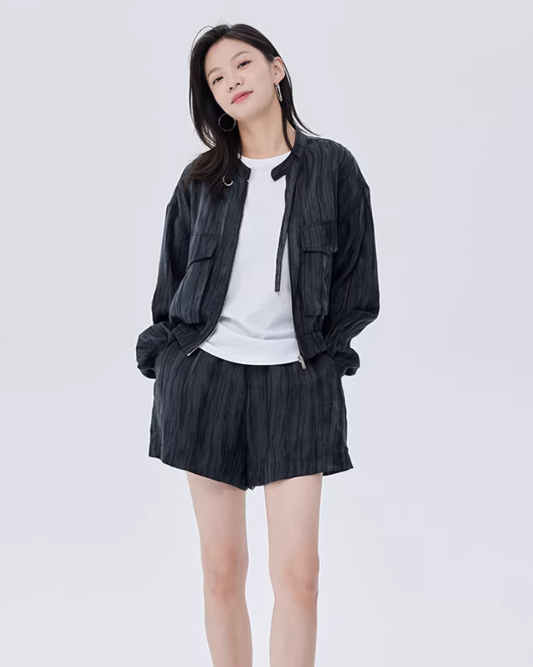 Round Neck Zip-Up Short Jacket SHN0022