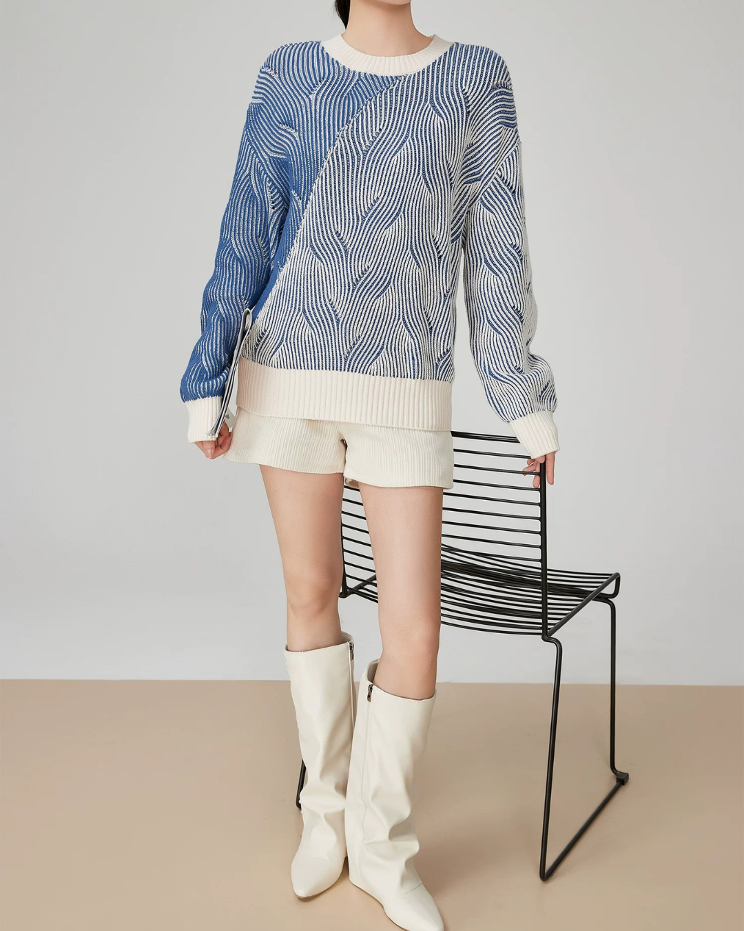 Blue Braided Round-Neck Knit FER0368