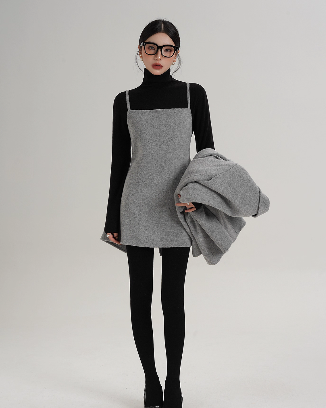 Rose Motif Wool Jacket / Cami Knit Dress SRS0386