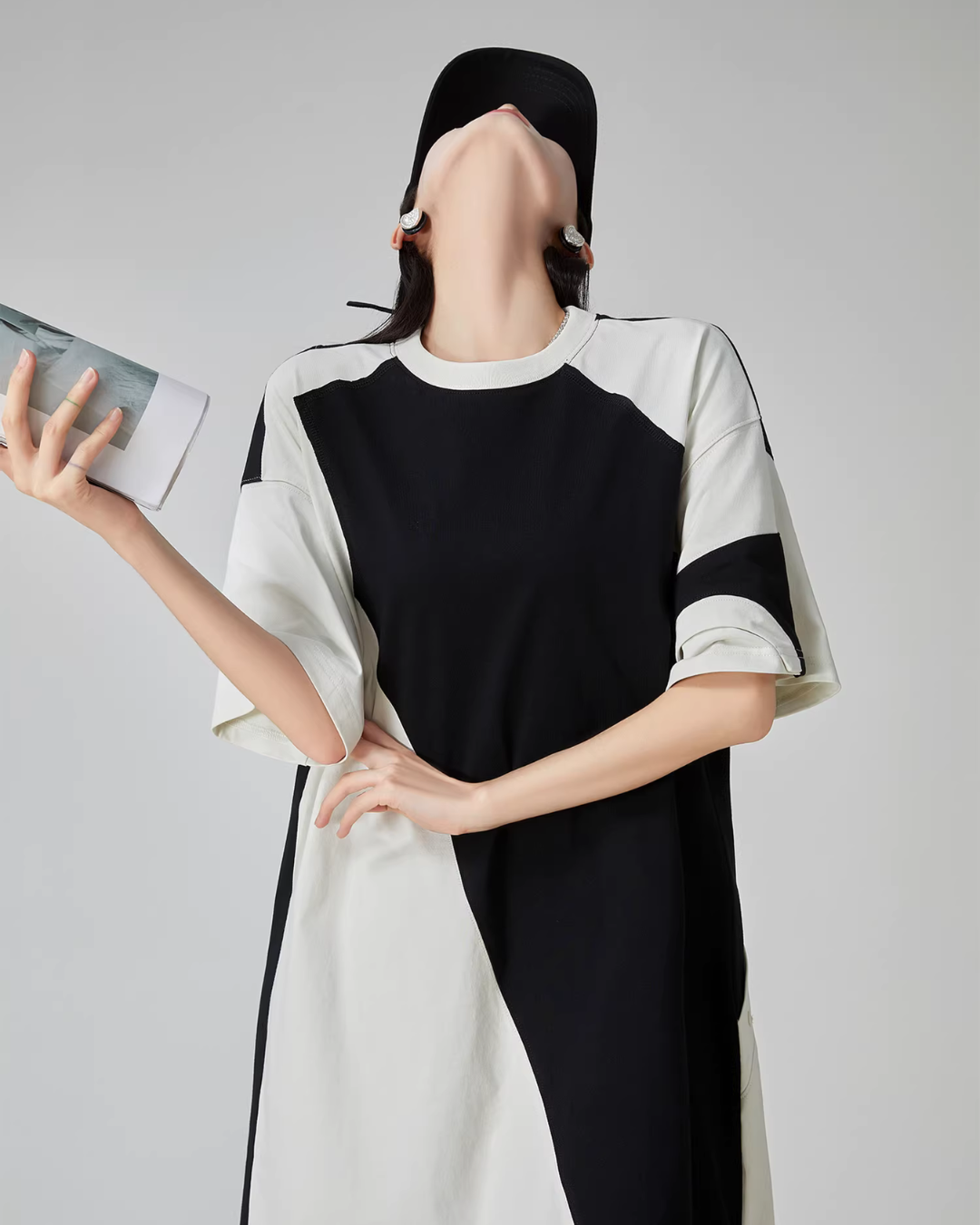Diagonal Switch Asymmetry T-Shirt Dress FER0109