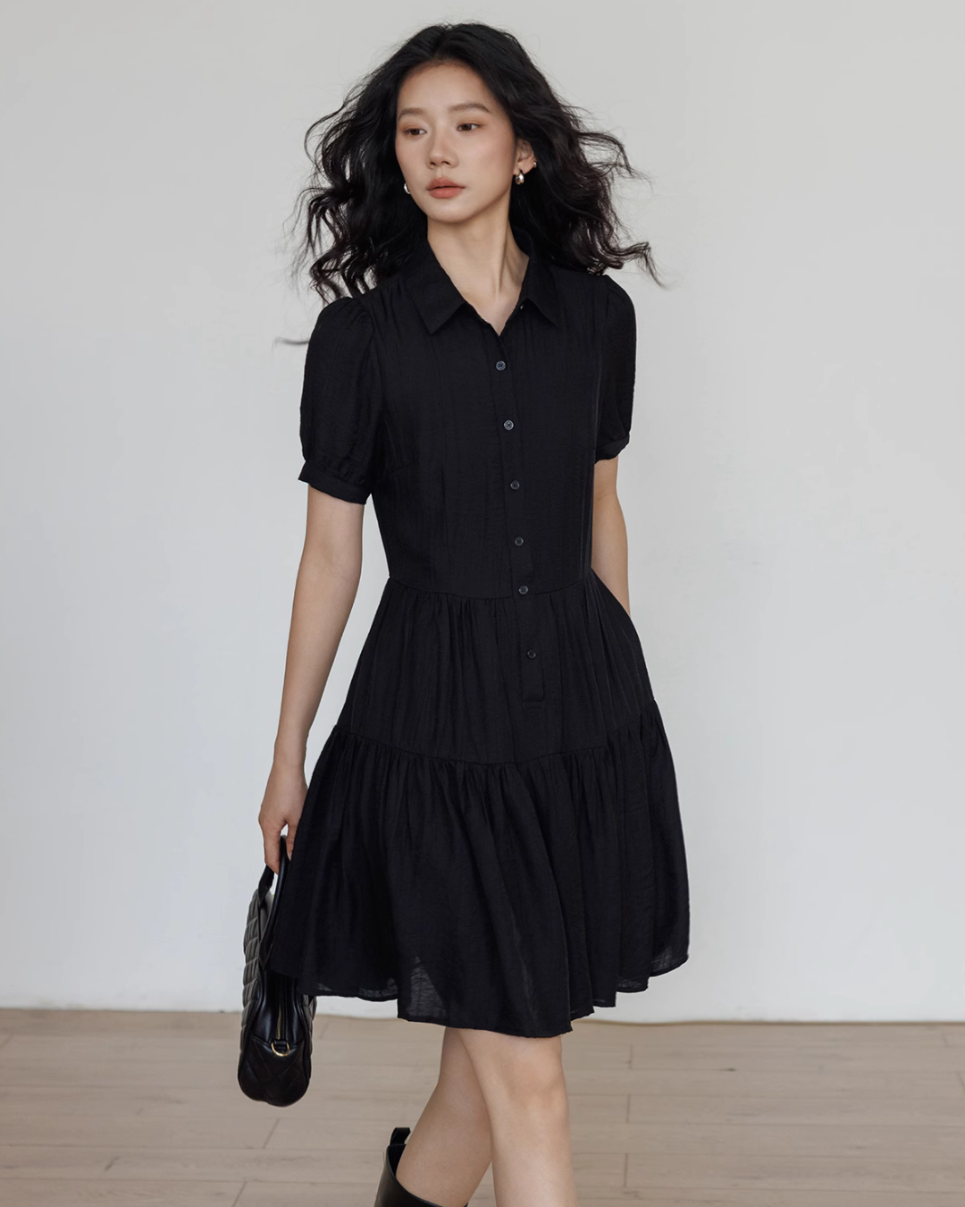 Plain Tiered Shirt Dress VAS0103